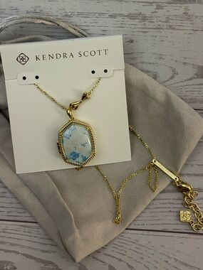 Kendra Scott Gold Tone Necklace with White and Blue Floral Pendant Locket
